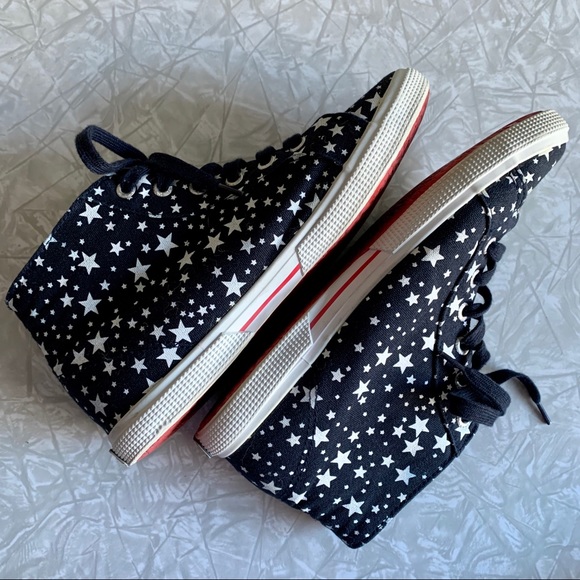 Superga Navy Stars High-Top Canvas Sneakers 7/7.5 - Picture 5 of 8